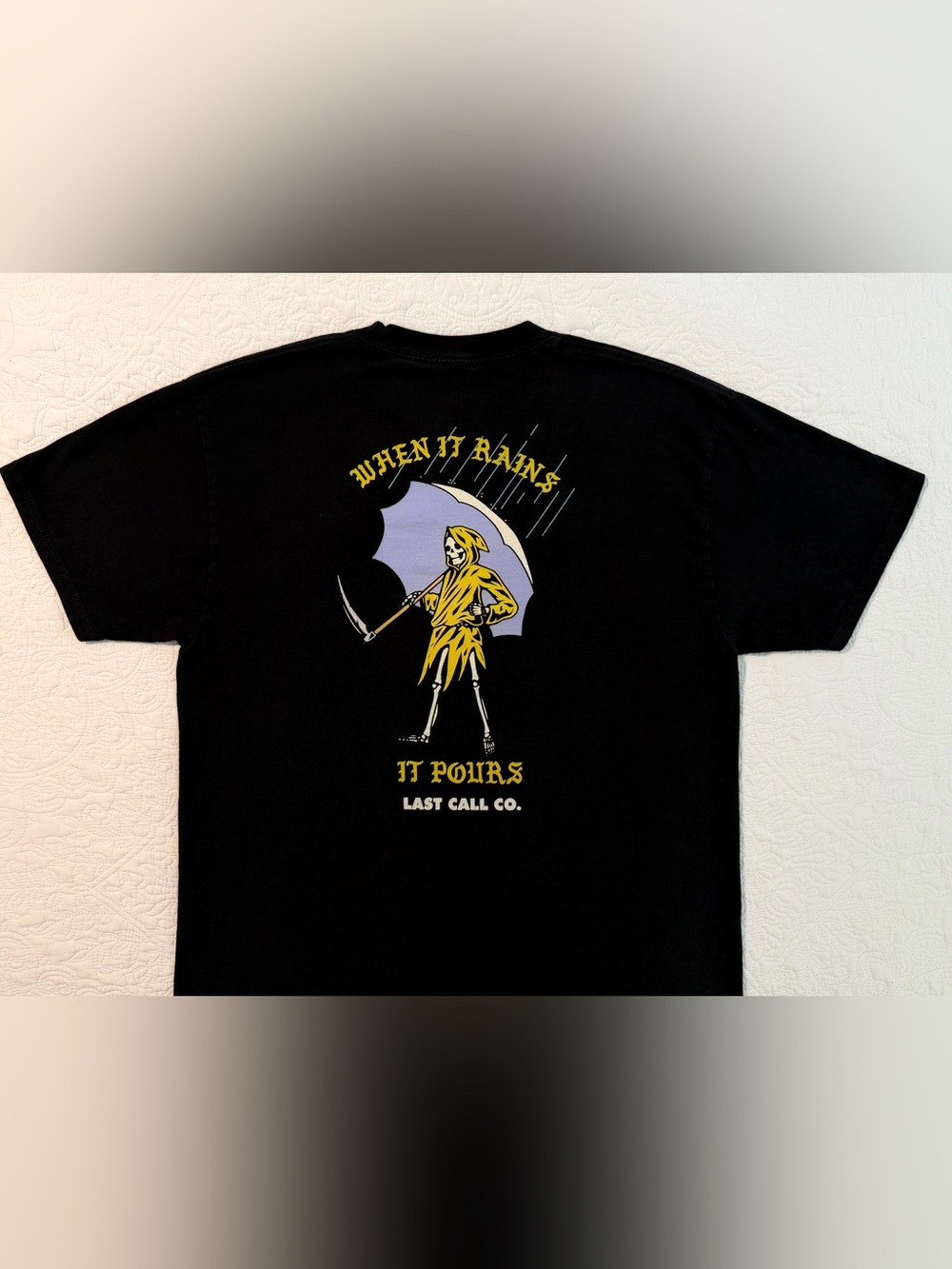 Last Call Co | When It Rains It Pours | Grim Reaper T-Shirt | Black | Large